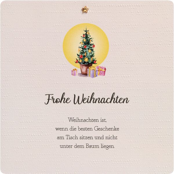 Weihnachten Finest unverpackte quadratische Weihnachtskarte mit Umschlag Tannenbaum Geschenke besten Geschenke am Tisch Blindprägung