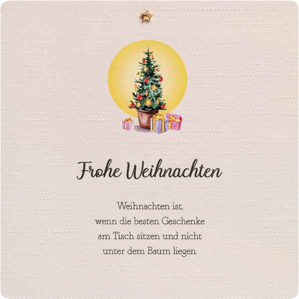 Weihnachten Finest unverpackte quadratische Weihnachtskarte mit Umschlag Tannenbaum Geschenke besten Geschenke am Tisch Blindprägung