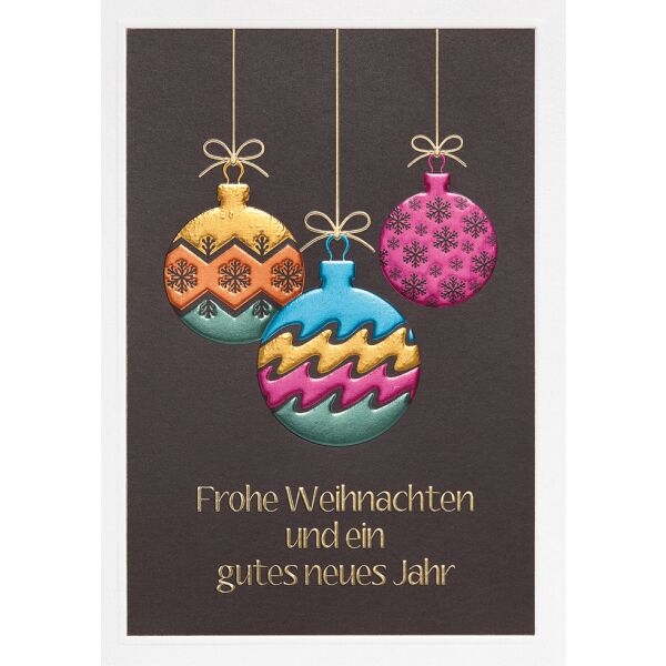 Weihnachten Prisma unverpackte Weihnachtskarte mit Umschlag Christbaumkugeln mit Blindprägung Frohe Weihnachten