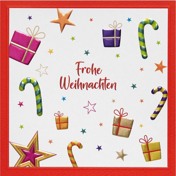 Weihnachten Prisma quadratische unverpackte Weihnachtskarte mit Umschlag Zuckerstangen Sterne Geschenke mit Blindprägung Frohe Weihnachten