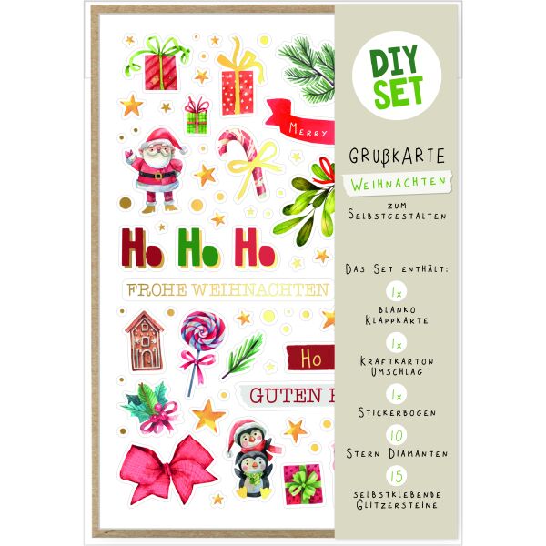 Weihnachten DIY Set Karte zum Selbstgestalten Ho Ho Ho Frohe Weihnachten