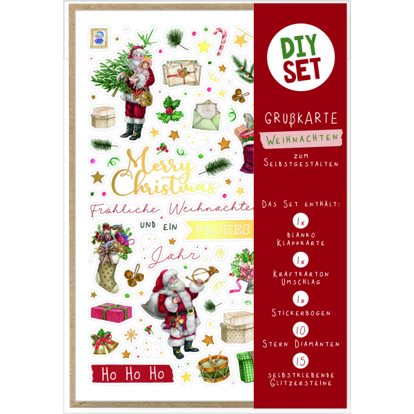 Weihnachten DIY Set Karte zum Selbstgestalten Merry Christmas Weihnachtsmann