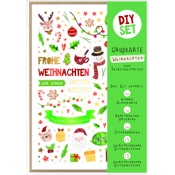 Weihnachten DIY Set Karte zum Selbstgestalten Frohe Weihnachten Weihnachtssymbole