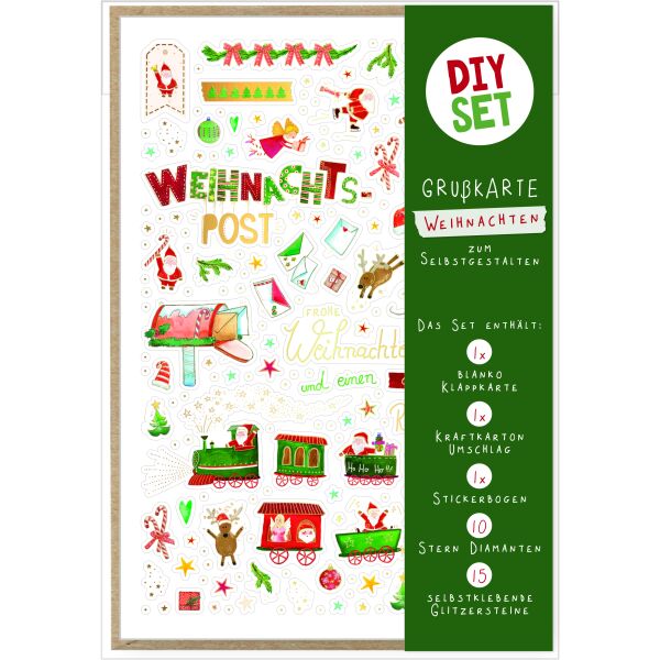 Weihnachten DIY Set Karte zum Selbstgestalten Weihnachtspost Lokomotive
