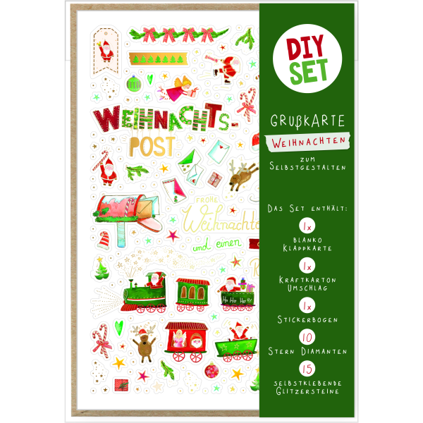 Weihnachten DIY Set Karte zum Selbstgestalten Weihnachtspost Lokomotive