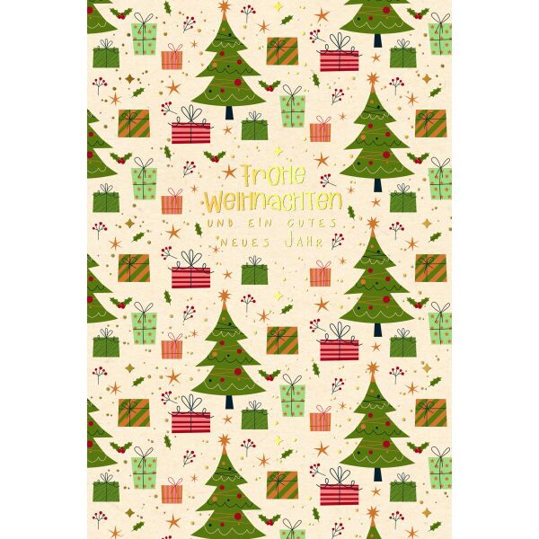 Weihnachten Green Line unverpackte Weihnachtskarte mit Briefumschlag Weihnachtsbäume Geschenke Frohe Weihnachten