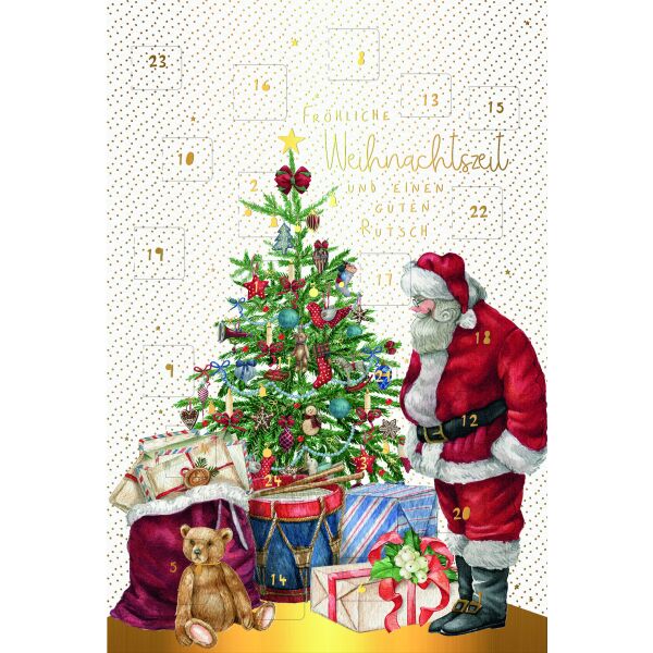 Adventskalenderkarte mit Briefumschlag Weihnachtsmann Geschenke unterm Weihnachtsbaum Fröhliche Weihnachtszeit