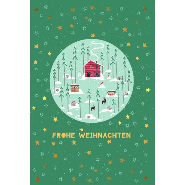Weihnachten Weihnachtskarte mit Briefumschlag Haus Bäume Schneemänner Frohe Weihnachten