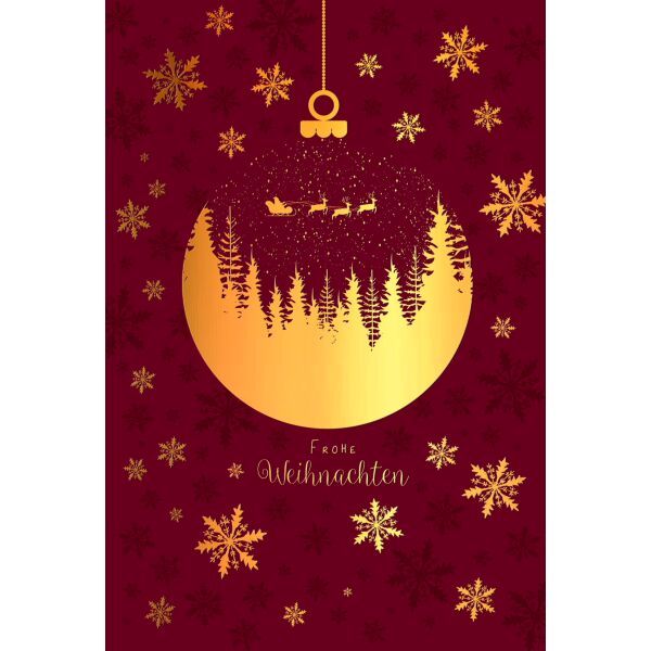 Weihnachten Weihnachtskarte mit Briefumschlag Rentierschlitten Bäume Schneeflocken Frohe Weihnachten