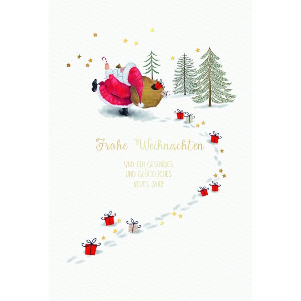 Weihnachten Weihnachtskarte mit Briefumschlag Weihnachtsmann Geschenke im Schnee Frohe Weihnachten