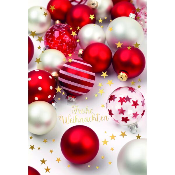 Weihnachten Weihnachtskarte mit Briefumschlag rote Christbaumkugeln Frohe Weihnachten