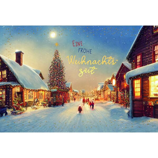 Weihnachten Weihnachtskarte mit Briefumschlag Weihnachtsmarkt Winterdorf Eine Frohe Weihnachtszeit
