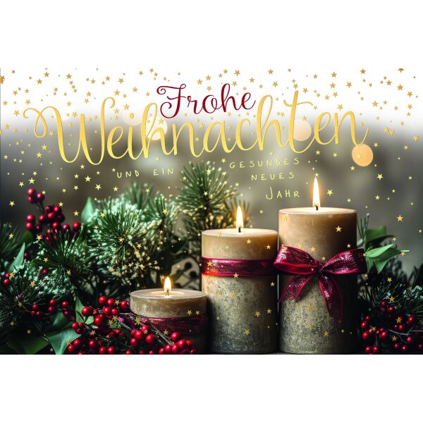 Weihnachten Weihnachtskarte mit Briefumschlag brennende Kerzen Tannenzweige Frohe Weihnachten