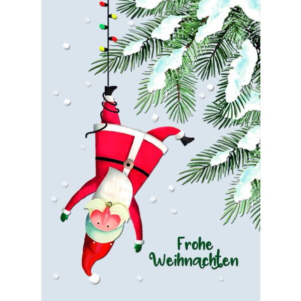 Weihnachten Klammermini Weihnachtskarte Weihnachtsmann an Lichterkette Frohe Weihnachten