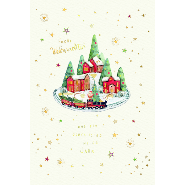 Weihnachten Skorpions Art Weihnachtskarten mit Briefumschlag Zug fährt um Dorf Frohe Weihnachten