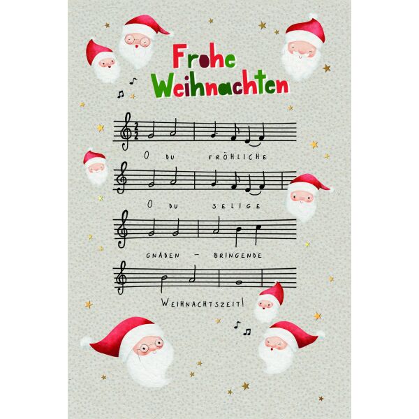 Weihnachten Weihnachtskarte mit Briefumschlag Weihnachtsmann Gesichter Musiknoten