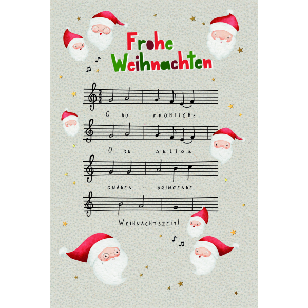 Weihnachten Weihnachtskarte mit Briefumschlag Weihnachtsmann Gesichter Musiknoten