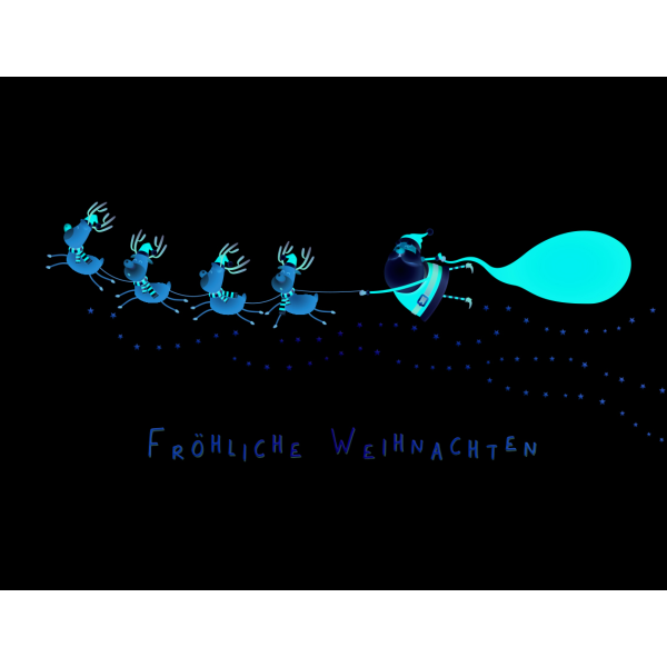 Weihnachten Minikarte Weihnachtskarte mit Briefumschlag Rentiere ziehen Weihnachtsmann mit Sack