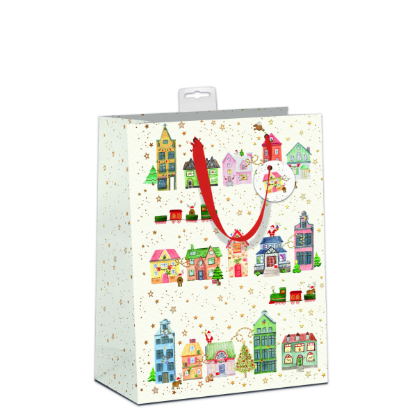 Weihnachten 6 Geschenktaschen Large A4-Format UVP € 23,70 Pro Tüte € 3,95 Naturkarton Häuser