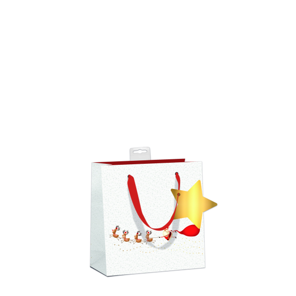 Weihnachten 6 Geschenktaschen Small CD-Format UVP € 17,70 Pro Tüte € 2,95 Naturkarton Rentiere ziehen Weihnachtsmann mit Sack