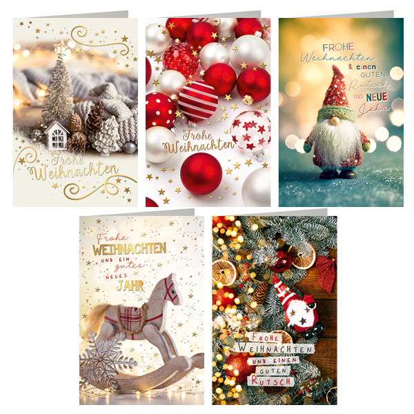 Weihnachten Anhänger 5 er Beutel 5 verschiedene Motive Mini mit Goldkordel