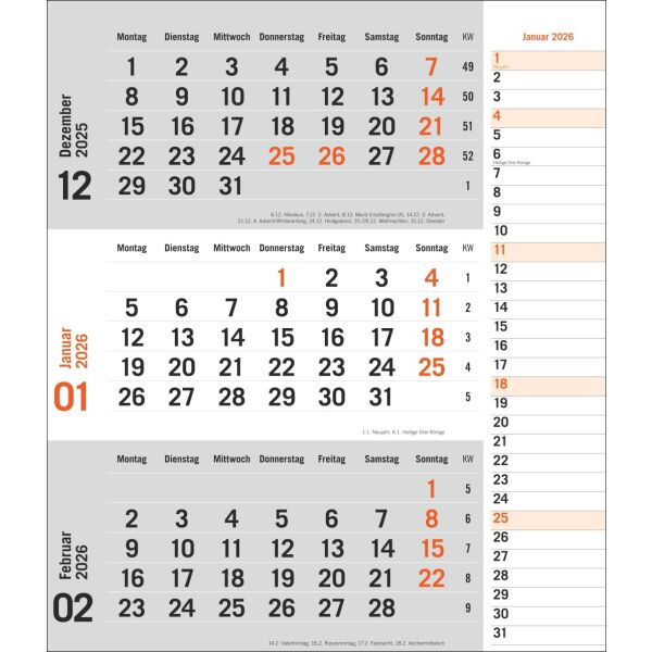 Kalender 2026 - tm 3-Monatsplaner orange