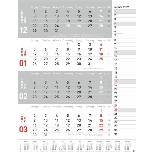 Kalender 2026 - 4-Monats-Planer rot