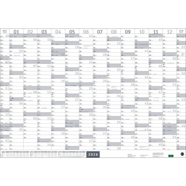 Kalender 2026 - Mega-Posterplaner, silber