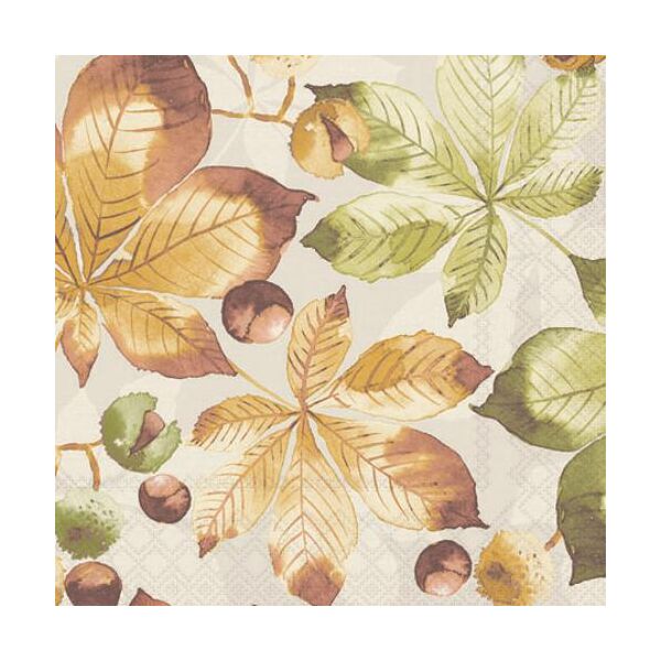 Herbst Servietten Cocktail 25x25 cm 3-lagig 20 Stück Kastanien Laub