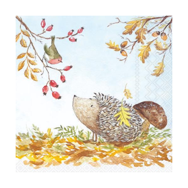 Herbst Servietten 25x25 cm 3-lagig 20 Stück Waldfreunde Igel im Laub