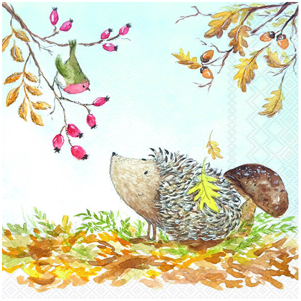 Herbst Servietten 33x33 cm 3-lagig 20 Stück Waldfreunde Igel im Laub