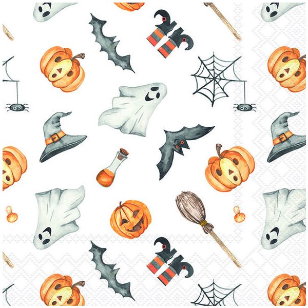 Halloween Servietten 33x33 cm 3-lagig 20 Stück Gespenst Kürbis Besen Fledermaus