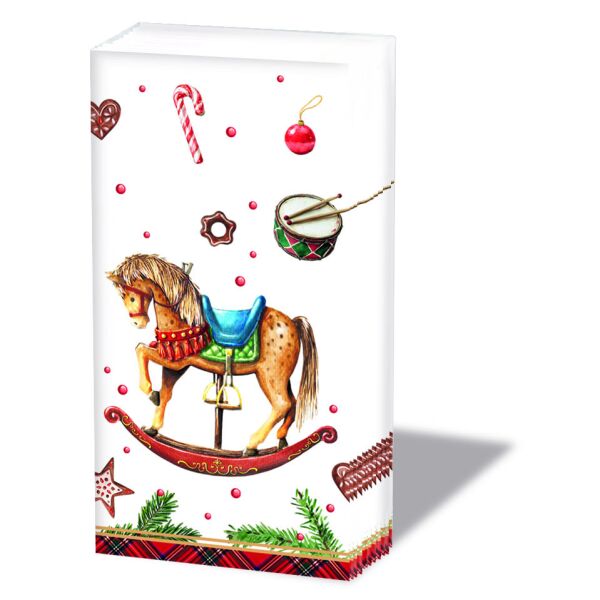 Weihnachten Taschentücher Classic rocking horse white  Schaukelpferd Weihnachtssymbole