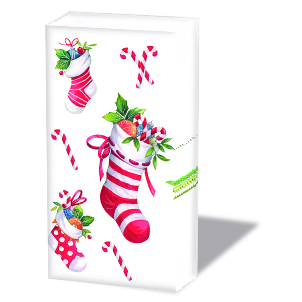 Weihnachten Taschentücher X-Mas stockings white  Weihnachtsstiefel Zimtstange Nikolaus