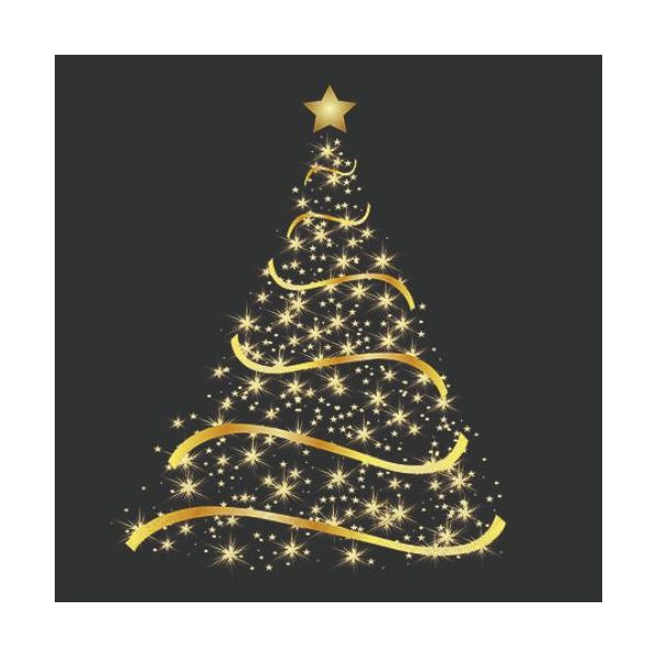 Weihnachten Servietten 25x25 cm 3-lagig 20 Stück Shining tree black FSC Mix  goldener Weihnachtsbaum schwarzer Grund