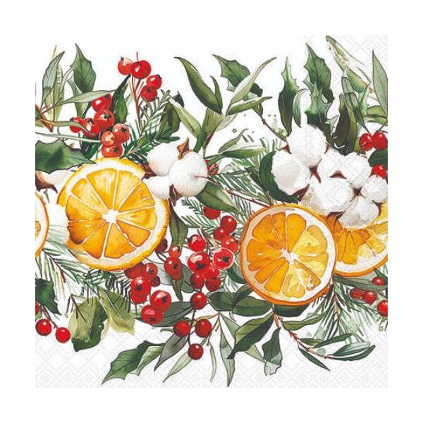 Weihnachten Servietten 25x25 cm 3-lagig 20 Stück Winter oranges FSC Mix  Orangen Ilex Weihnachtskranz