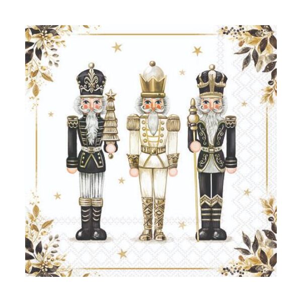 Weihnachten Servietten 25x25 cm 3-lagig 20 Stück Royal nutcrackers FSC Mix  Nussknacker schwarz-weiß-gold