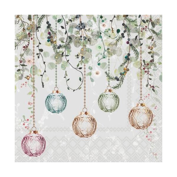 Weihnachten Servietten 25x25 cm 3-lagig 20 Stück Floral Christmas grey FSC Mix  Weihnachtskugeln gedeckte Farben