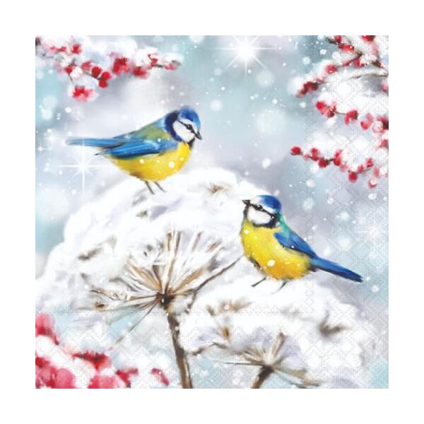 Weihnachten Servietten 25x25 cm 3-lagig 20 Stück Birds in the snow FSC Mix  Vögel im Schnee