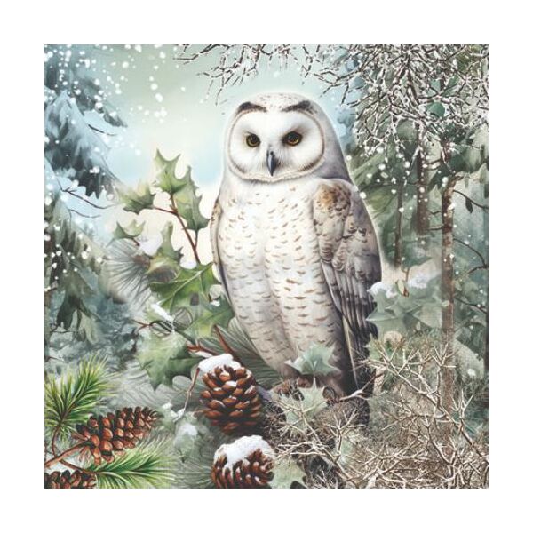 Weihnachten Servietten 25x25 cm 3-lagig 20 Stück Snowy owl FSC Mix  Eule Wald Weihnachten