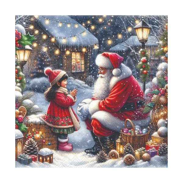 Weihnachten Servietten 25x25 cm 3-lagig 20 Stück Talking to Santa FSC Mix  Mädchen Weihnachtsmann Schneedorf