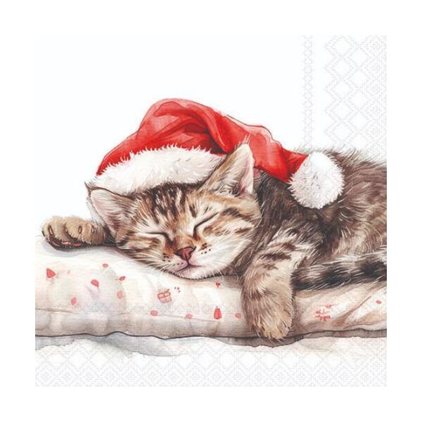 Weihnachten Servietten 25x25 cm 3-lagig 20 Stück Dreaming about X-Mas FSC Mix  Katze Nikolausmütze