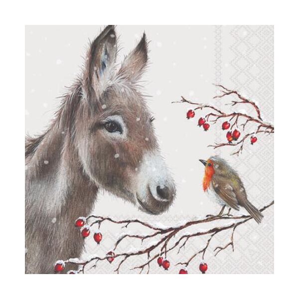 Weihnachten Servietten 25x25 cm 3-lagig 20 Stück Donkey and robin FSC Mix  Esel & Rotkehlchen