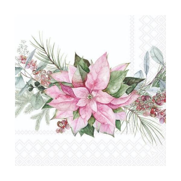 Weihnachten Servietten 25x25 cm 3-lagig 20 Stück Pink poinsettia FSC Mix  Weihnachtstern rosa