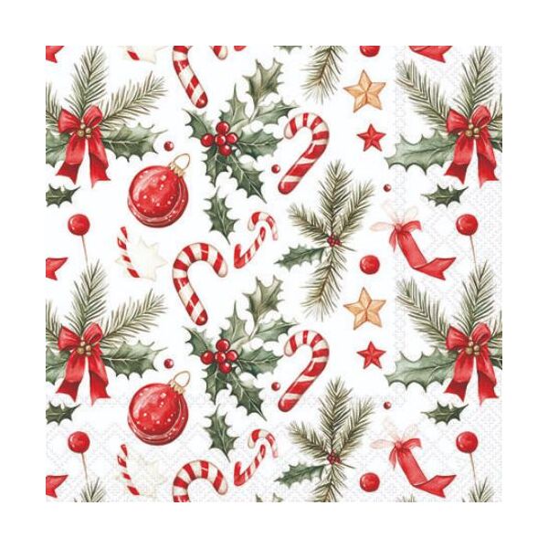 Weihnachten Servietten 25x25 cm 3-lagig 20 Stück Christmas elements FSC Mix  Symbole Ilex Zimtstange Kugeln