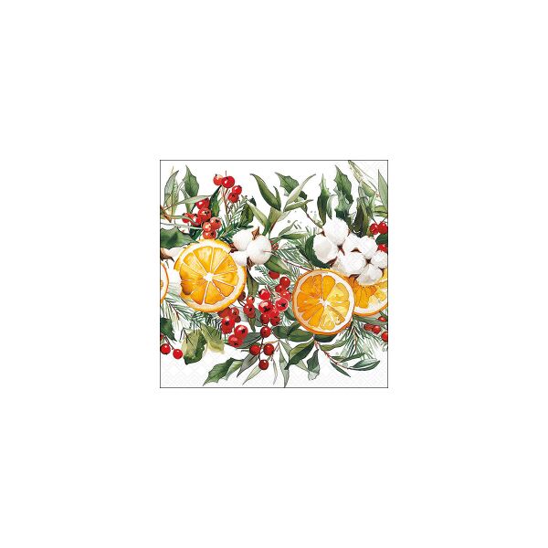 Weihnachten Servietten 33x33 cm 3-lagig 20 Stück Winter oranges FSC Mix  Orangen Ilex Weihnachtskranz