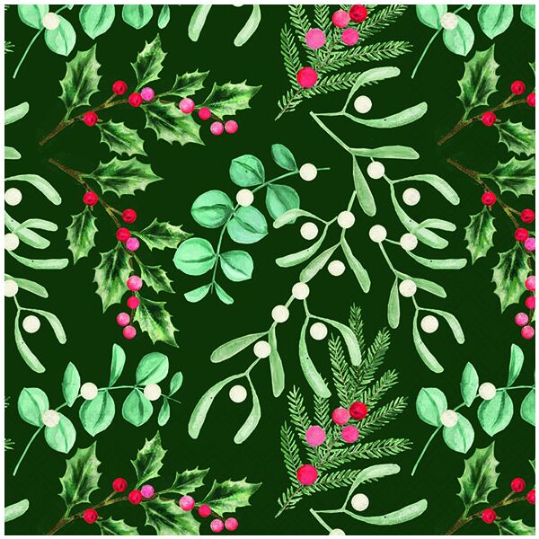 Weihnachten Servietten 33x33 cm 3-lagig 20 Stück Foliage scatter green FSC Mix  Streublattwerk Ilex Nadelzweig grün