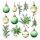 Weihnachten Servietten 33x33 cm 3-lagig 20 Stück Hanging decorations green FSC Mix  Dekoration Kugeln Zweige weiß