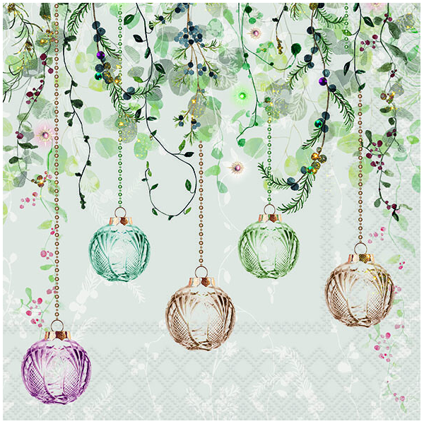 Weihnachten Servietten 33x33 cm 3-lagig 20 Stück Floral Christmas grey FSC Mix  Weihnachtskugeln gedeckte Farben grau