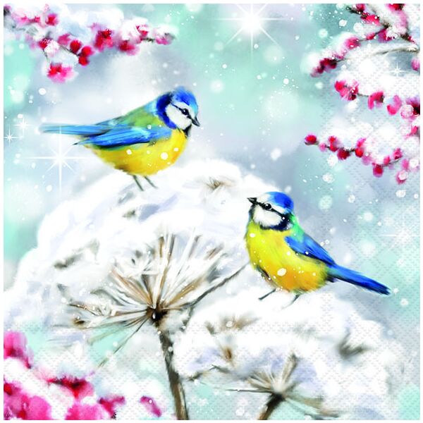Weihnachten Servietten 33x33 cm 3-lagig 20 Stück Birds in the snow FSC Mix  Vögel im Schnee